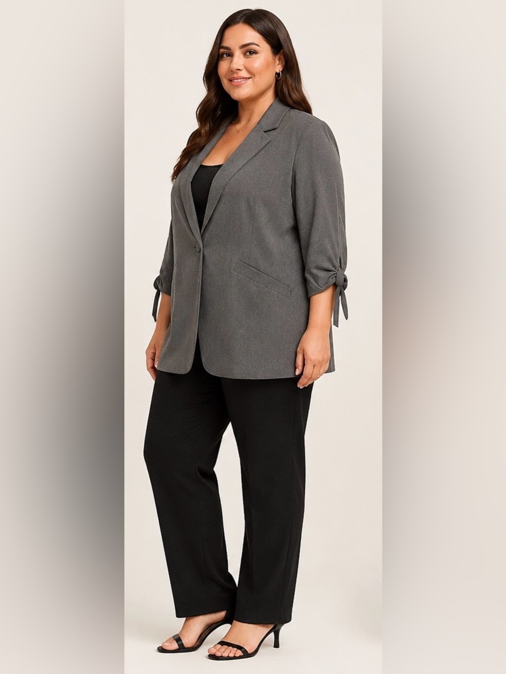 Torrid Charcoal Gray Ruched Tie Sleeve Blazer, Plus Size 2